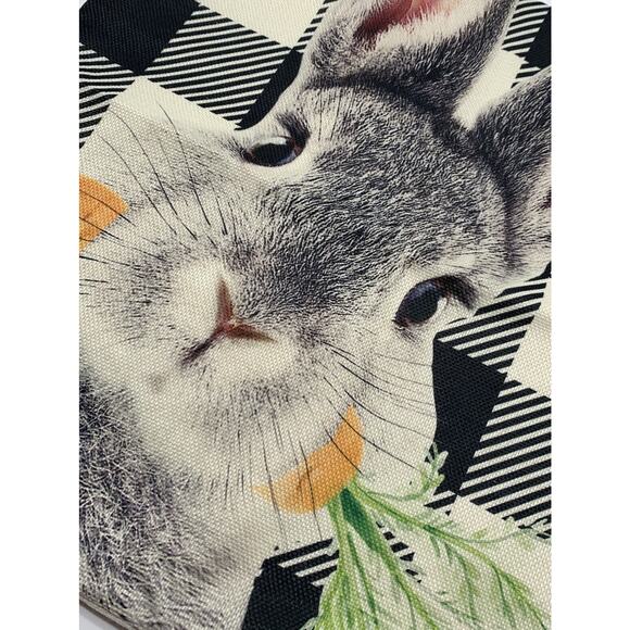 Rabbit Bunny with Carrot Black White Check Pillow Cover Hidden Zipper Easter - Picture 5 of 5